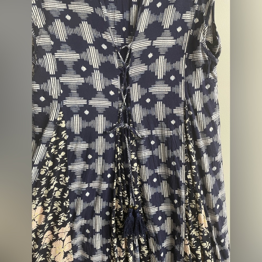 Anthropologie Maeve Indiga Swing Dress Mixed Print Floral Geometric Corset Back - Picture 9 of 12